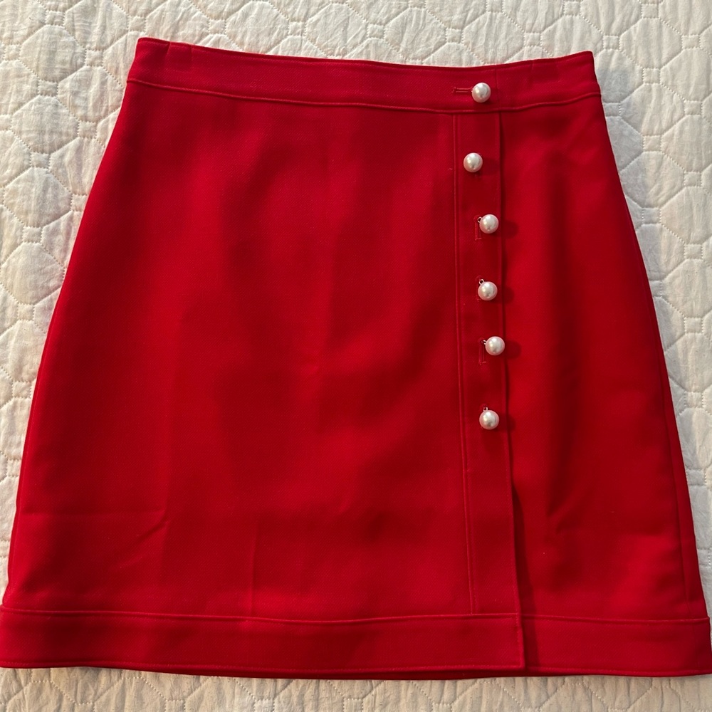 Red pencil skirt with buttons